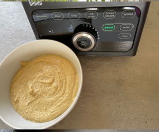 Braun TriForce Power Blender making hummus