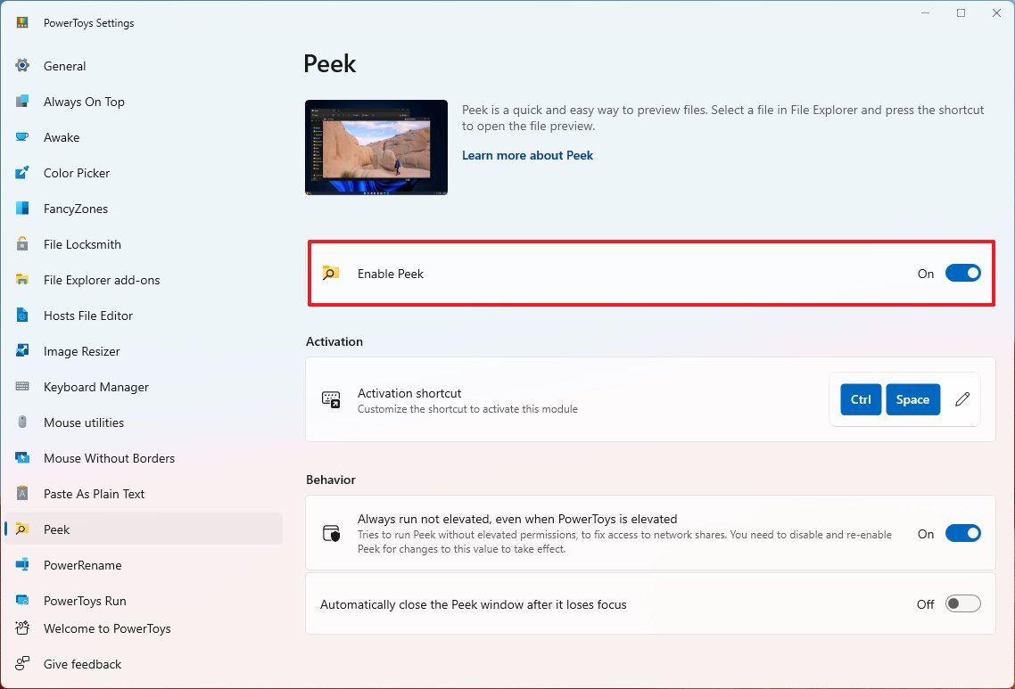 PowerToys включает Peek