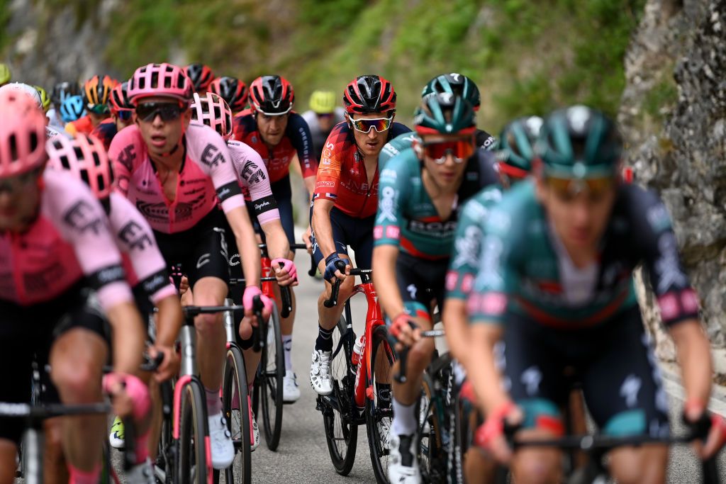 BRENTONICO SAN VALENTINO ITALY APRIL 19 Geraint Thomas of United Kingdom and Team INEOS Grenadiers competes during the 46th Tour of the Alps 2023 Stage 3 a 1625km stage from Ritten to Brentonico San Valentino 1321m on April 19 2023 in Brentonico San Valentino Italy Photo by Tim de WaeleGetty Images