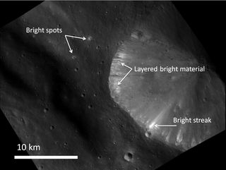This image from NASA's Dawn spacecraft shows the brightest area seen on Vesta so far.