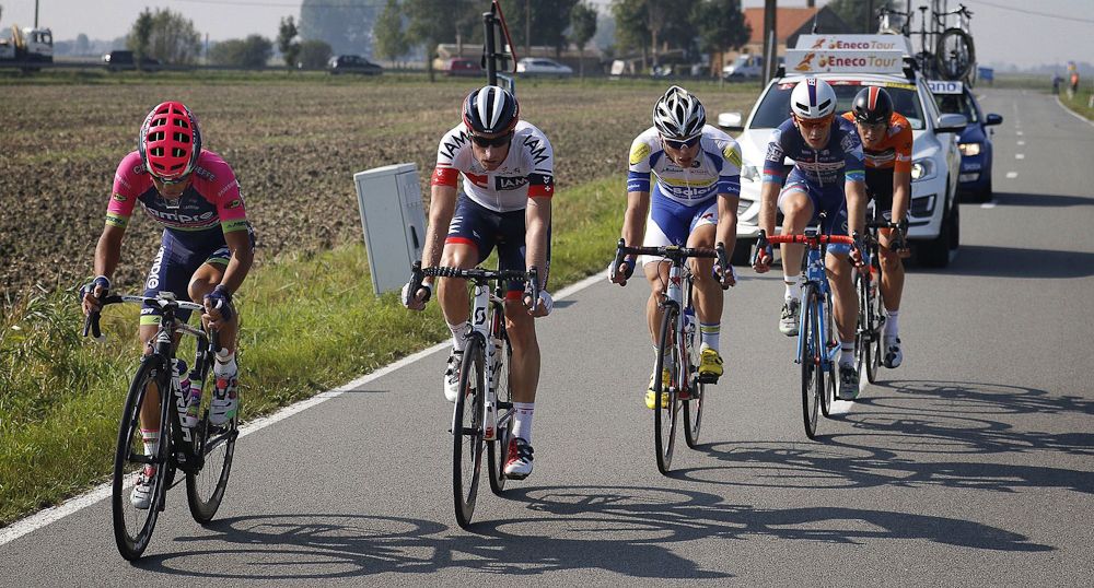 Yukiya Arashiro (Team Lampre - Merida) at the front of the breakaway during stage 3 at the Eneco Tour