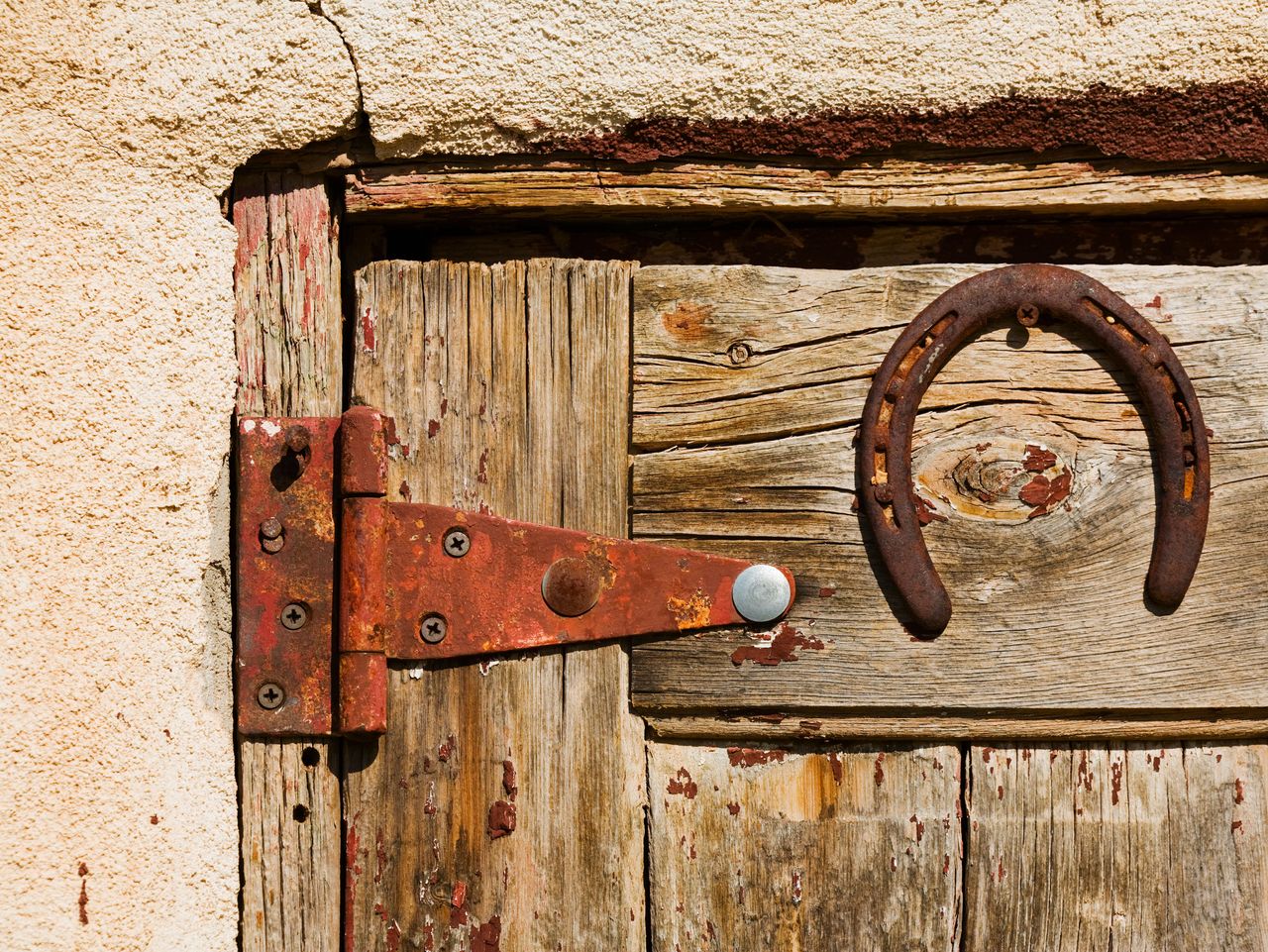 Horse shoe on old wooden door