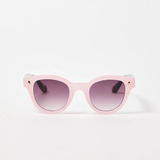 Bubblegum Pink & Faux Tortoiseshell Colour Block Round Sunglasses