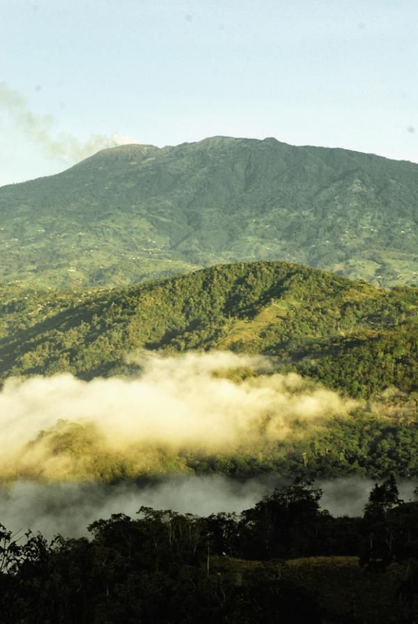 A smoking volcano provided beautiful backdrop to start off stage 4