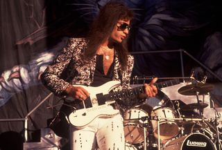 Vito Bratta performs onstage with White Lion at the Alpine Valley Music Theater in East Troy, Wisconsin on May 29, 1989