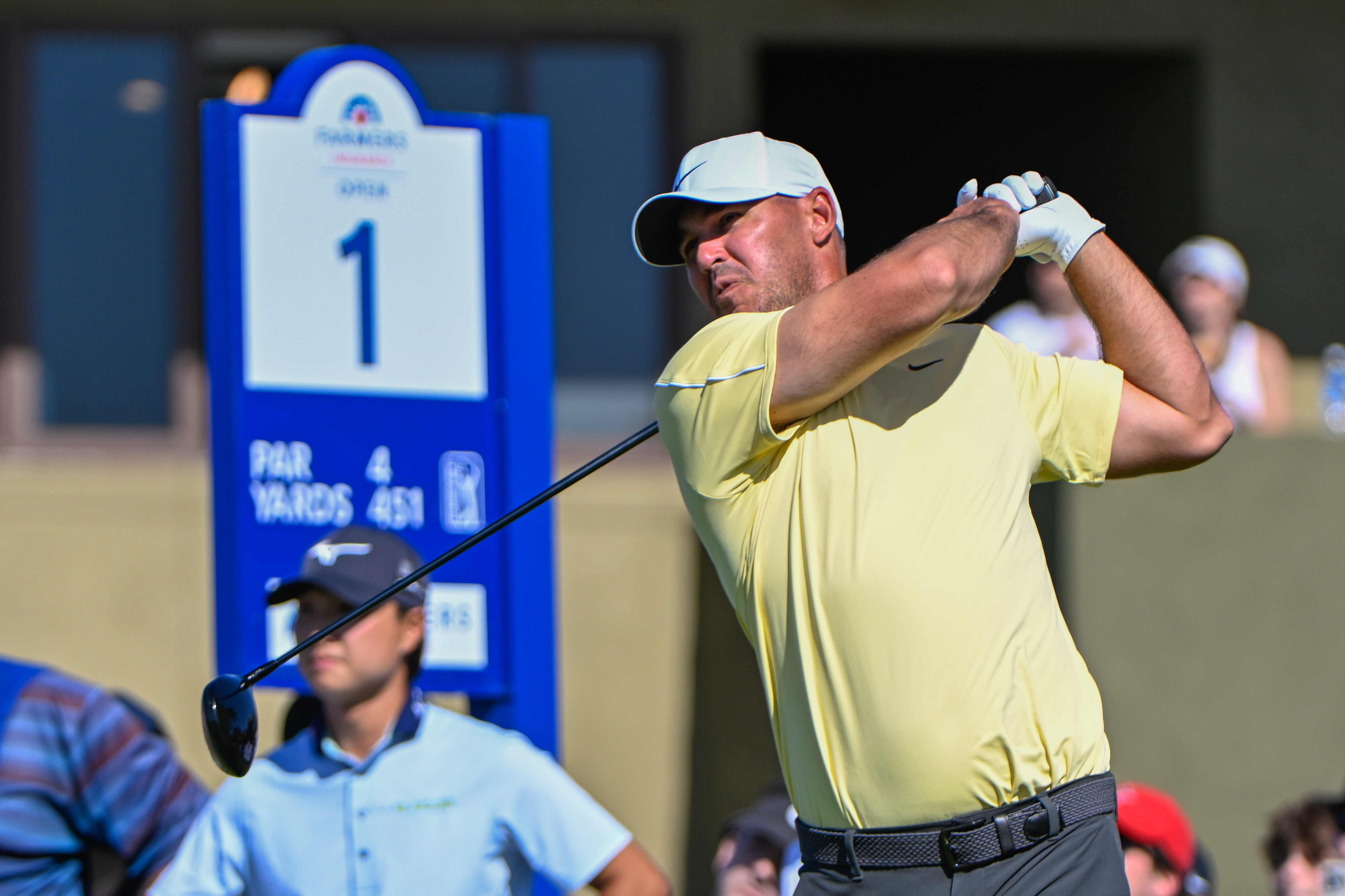 Brooks Koepka hits a driver off the tee
