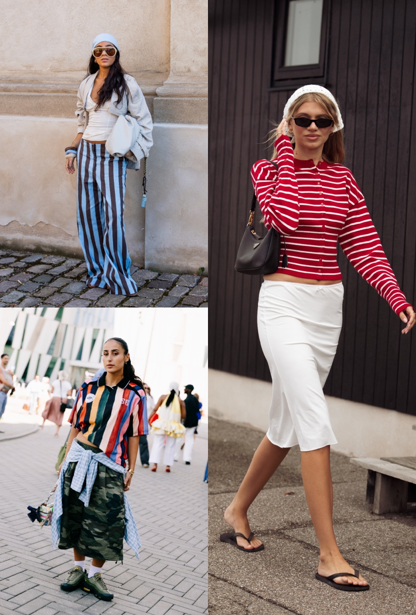 A collage of the stripe fashion trend spotted at Copenhagen Fashion Week August 2026.
