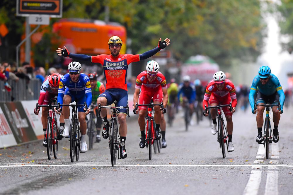 Sonny Colbrelli celebrates his win in the 2018 Gran Piemonte