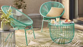 best outdoor furniture in sage green woven chairs with matching cage coffee table