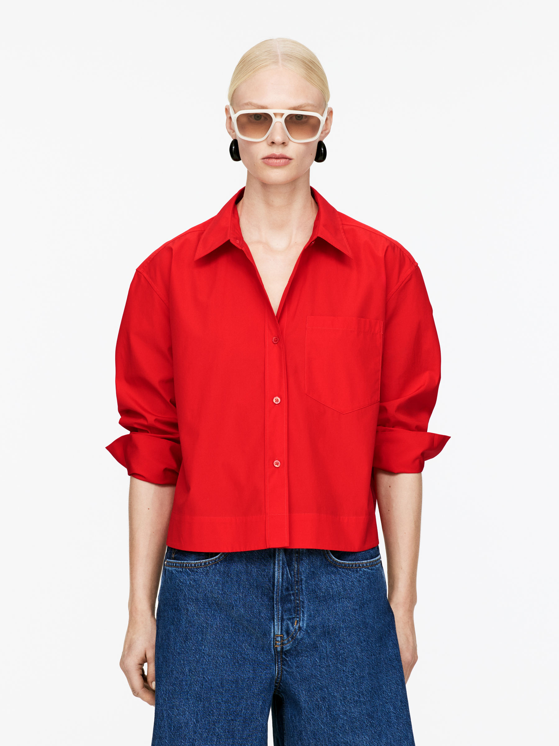 Cropped Cotton Shirt – Red – Women – Arket Gb