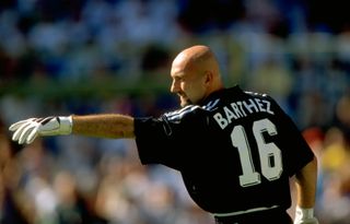 Fabien Barthez in action for France at the 1998 World Cup.