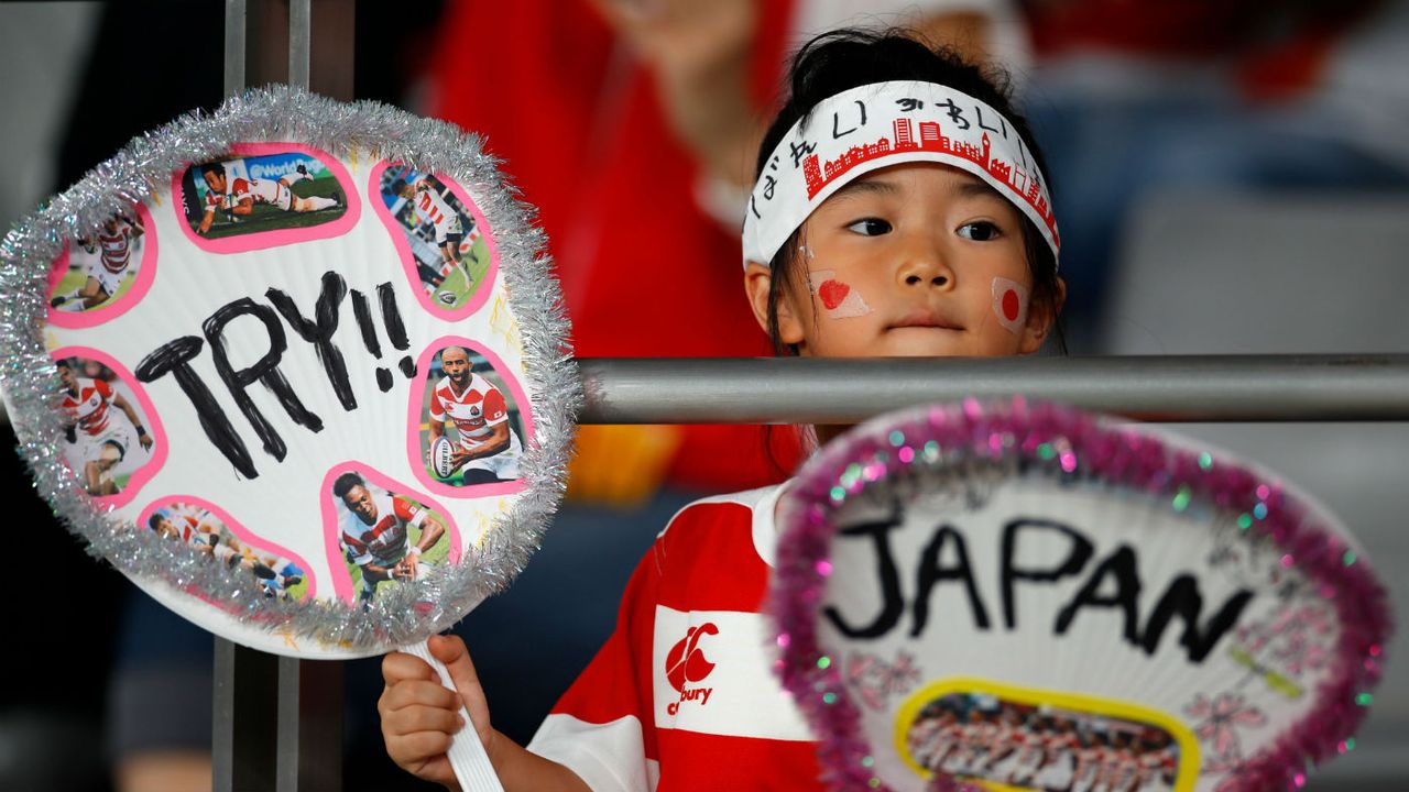 Japanese fans wait for their team to play in the Rugby World Cup&rsquo;s first match