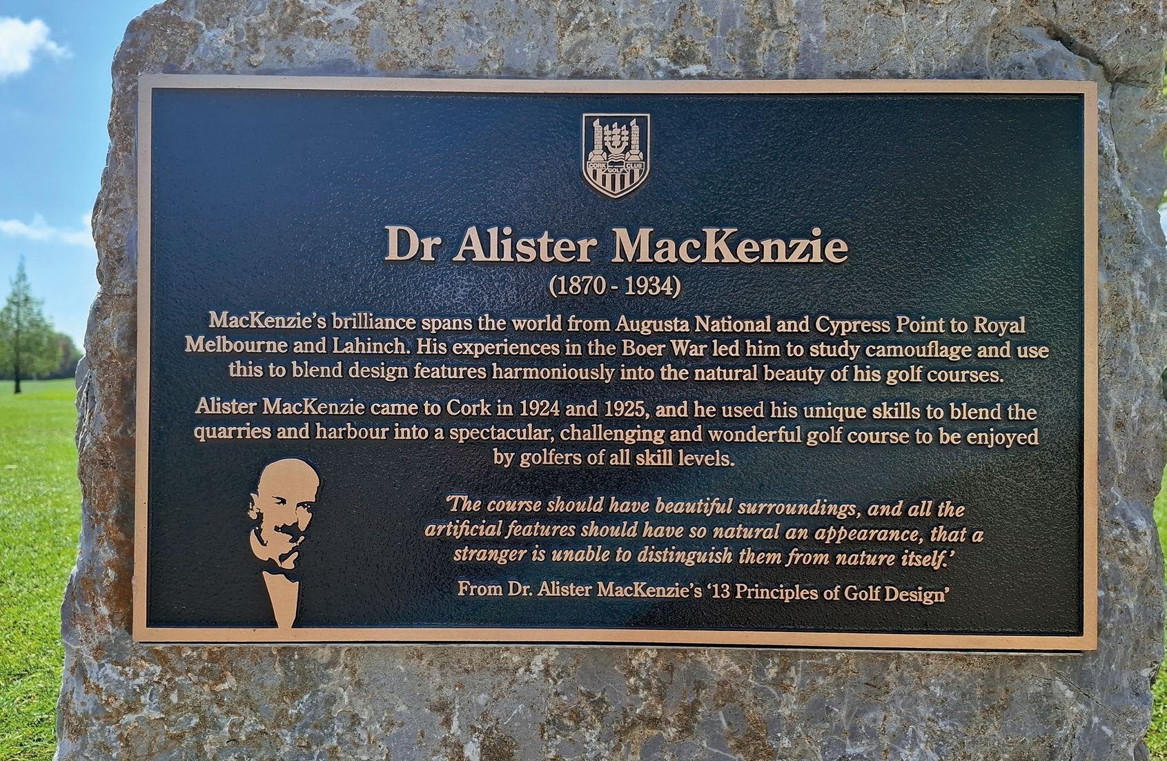 MacKenzie plaque at Cork Golf Club