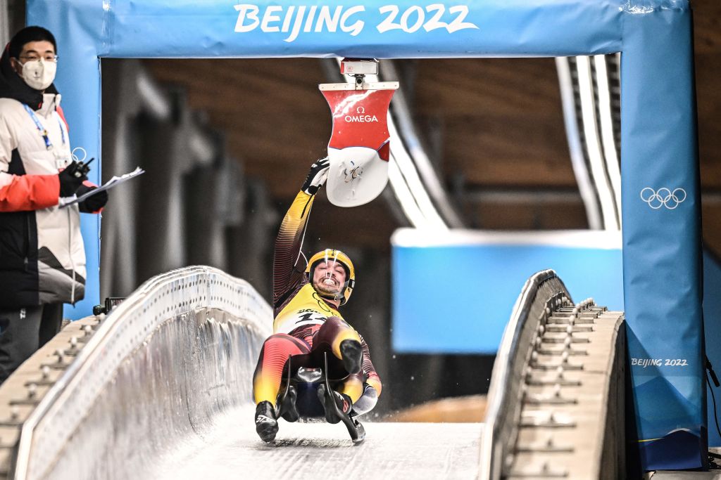 Germany&#039;s Tobias Wendl takes part in the luge team relay event at the Yanqing National Sliding Centre during the Beijing 2022 Winter Olympic Games in Yanqing on February 10, 2022.