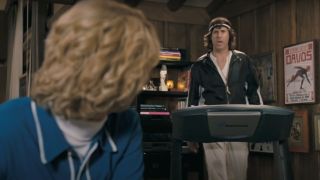 Will Ferrell talking on the treadmill as Jon Heder watches in Blades of Glory,
