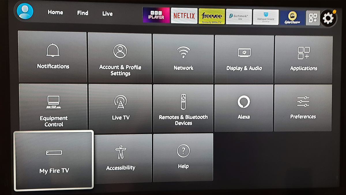 Amazon Fire Stick settings homepage
