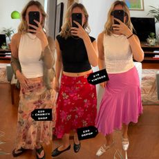 Annie wears silk summer skirts