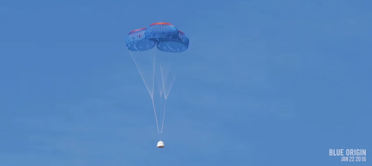 Blue Origin&#039;s New Shepard Capsule Under Parachutes