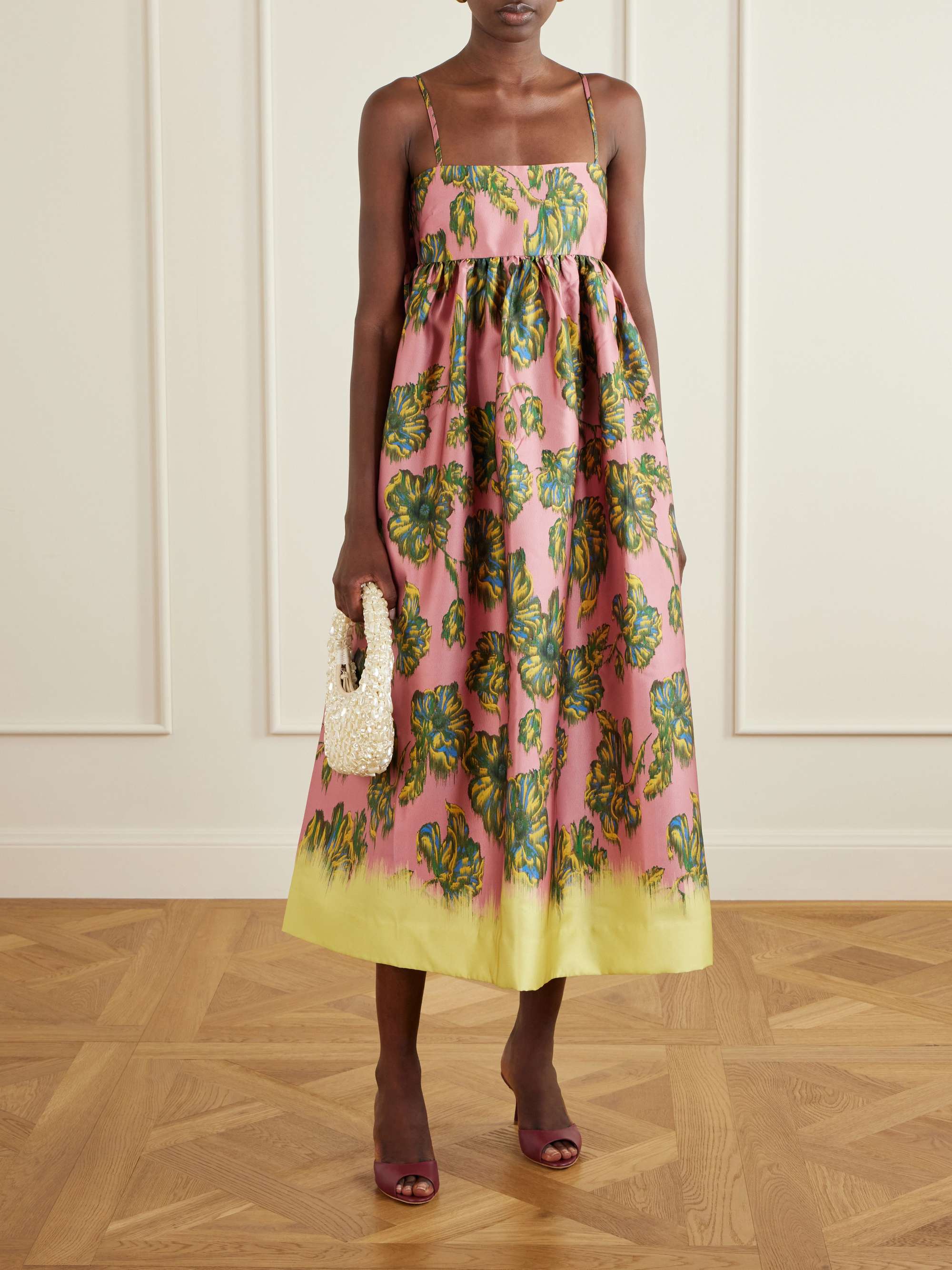 Faye Tie-Detailed Floral-Print Twill Midi Dress