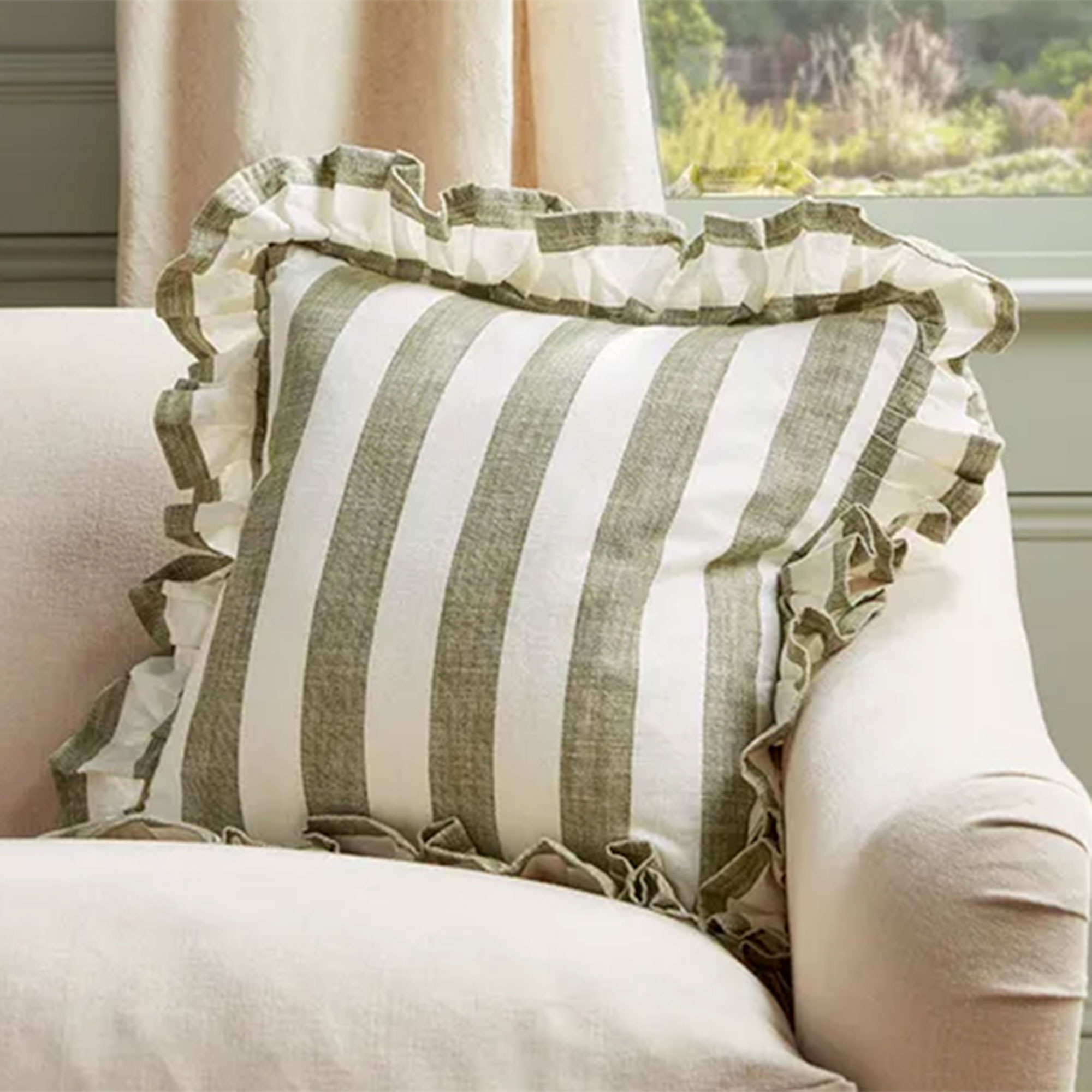 Ruffle Square Cushion - Green Stripe