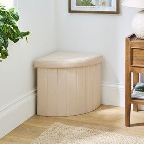 Faux Linen Corner Ottoman