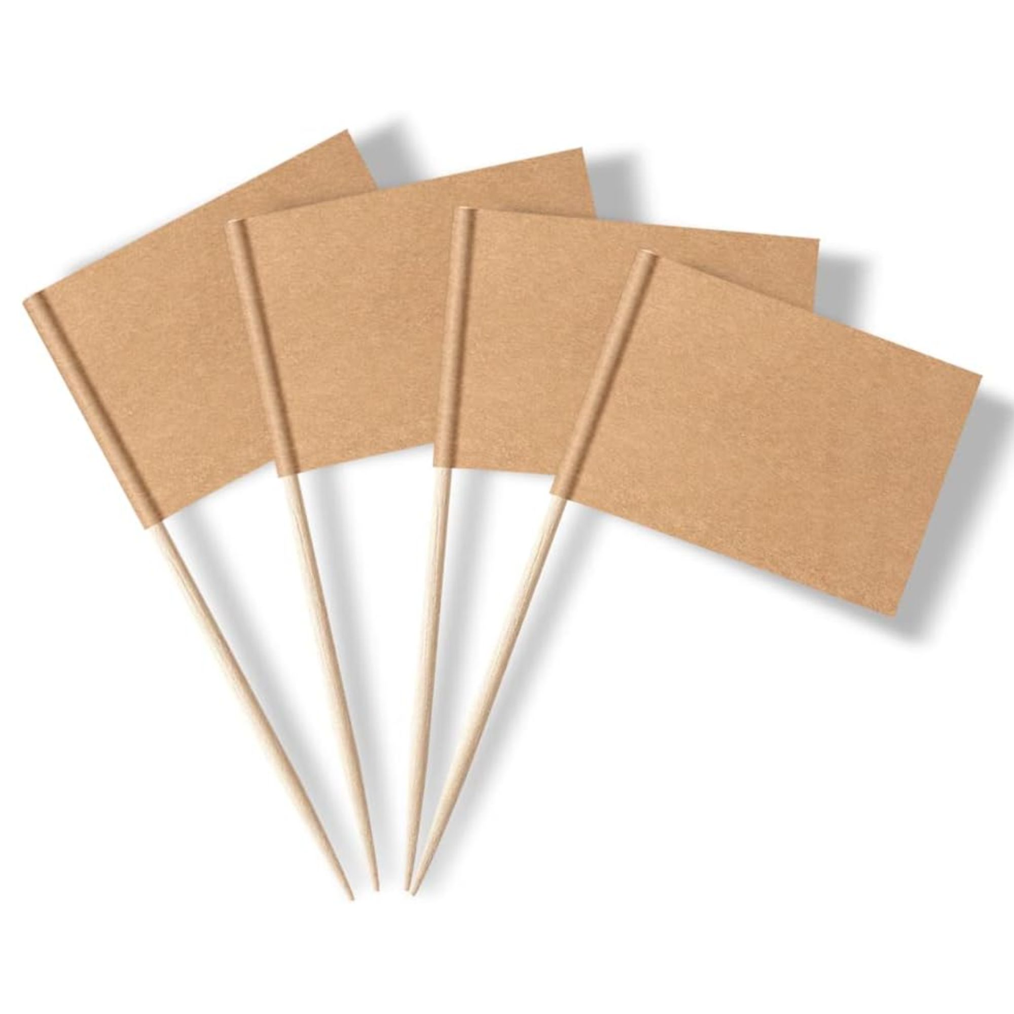 Cocktail sticks with brown paper flags