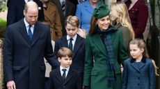 Prince William, Prince Louis, Prince George, Catherine, Princess of Wales and Princess Charlotte attend the Christmas Morning Service 2024