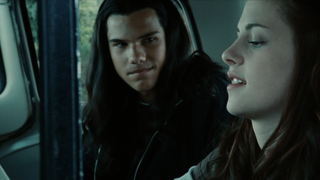 Taylor Lautner and Kristen Stewart in Twilight, red truck