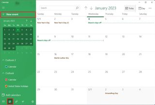 Calendar app create new event