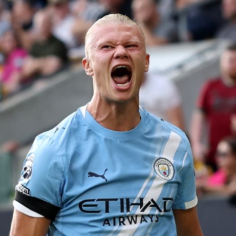 Erling Haaland of Manchester City celebrates scoring his team's third goal. (Photo by Michael Regan/Getty Images)