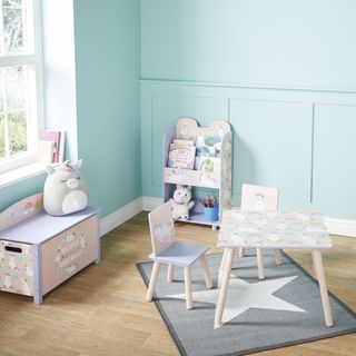 kids playroom with aldi childs table and chairs and toys