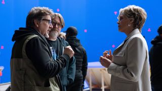 Scott Derrickson and Sigourney Weaver behind the scenes of The Gorge