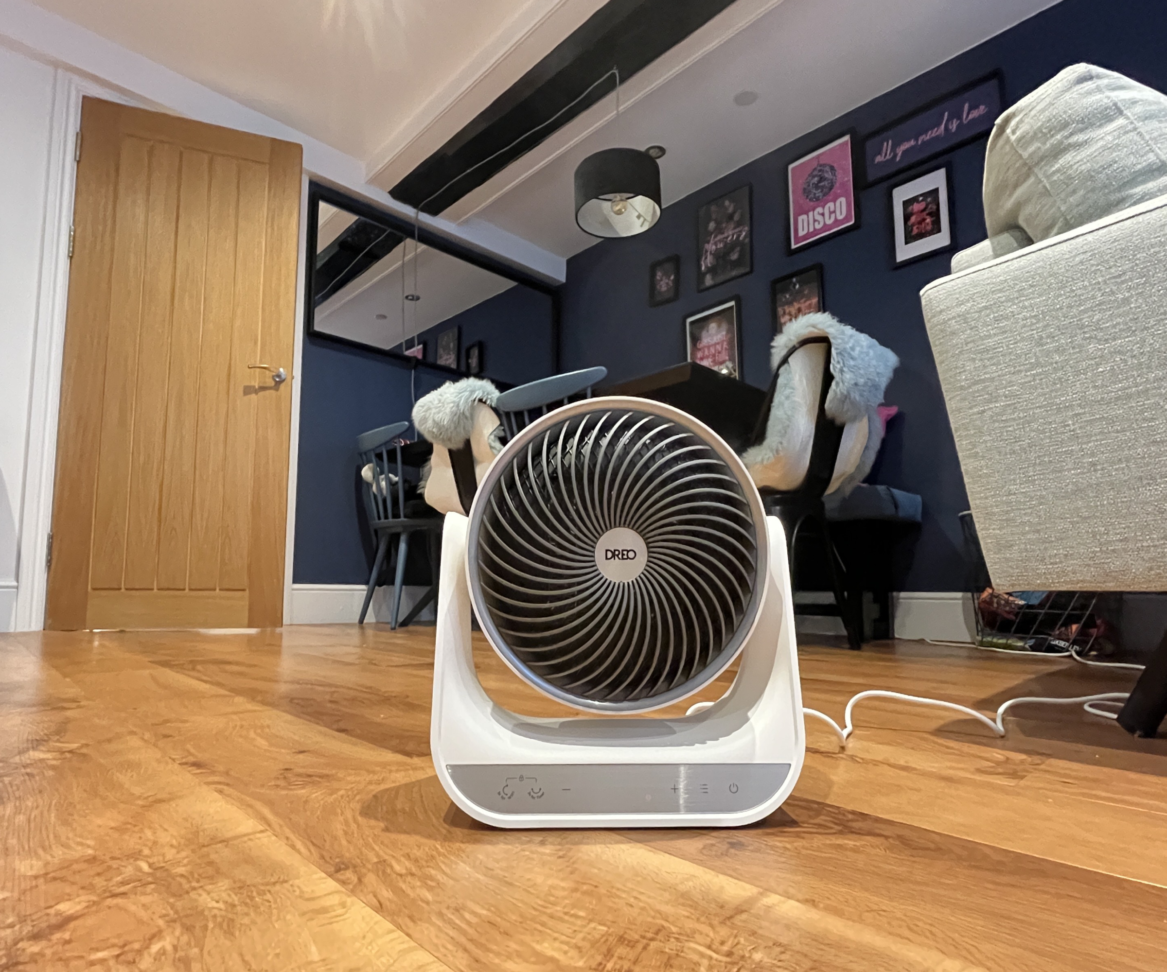 Dreo smart whole room heater on floor in living room