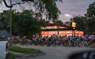The pro women rolling out from the Emporia start line two minutes after the pro men's race in 2023