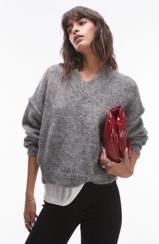 Topshop, High V-Neck Sweater