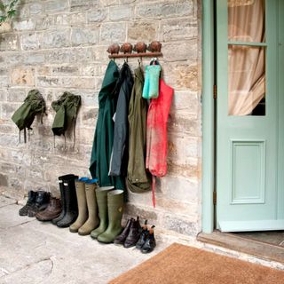 front door with coats hanging