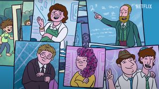 A collage of family photos of the cast of Long Story Short