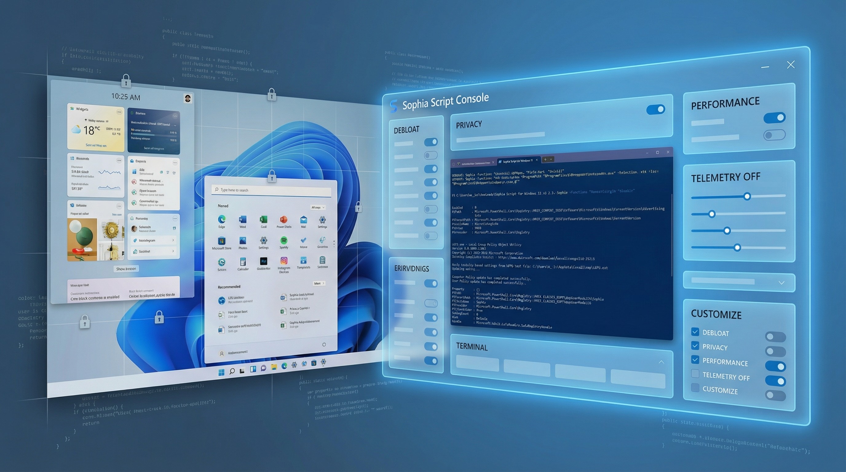 Mockups of Sophia Script app for Windows 11