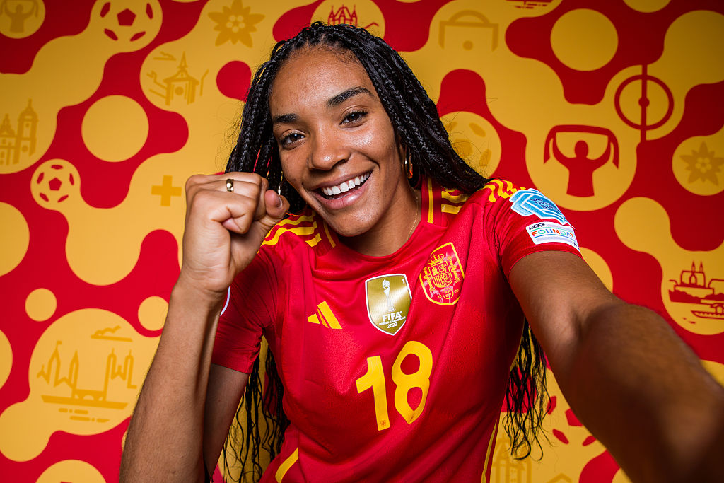 Salma Paralluelo of Spain poses for a portrait during the Official UEFA Women's EURO 2025 Portrait Session on June 24, 2025 in Basel, Switzerland.