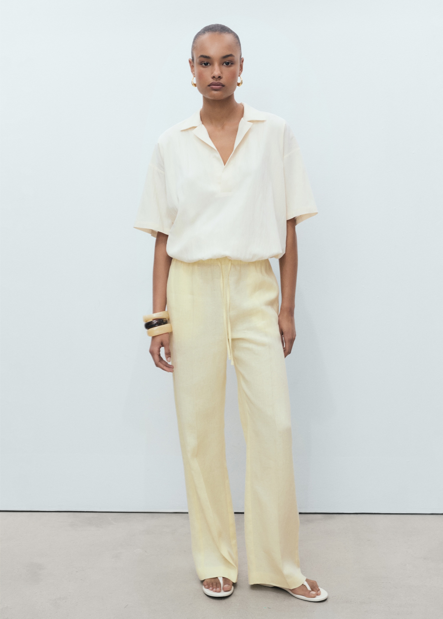 MANGO, Straight-Fit Linen Trousers With Bow