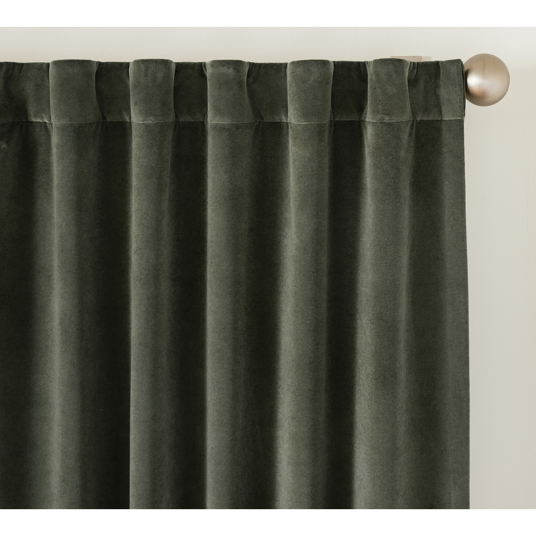 green velvet curtain from pottery barn