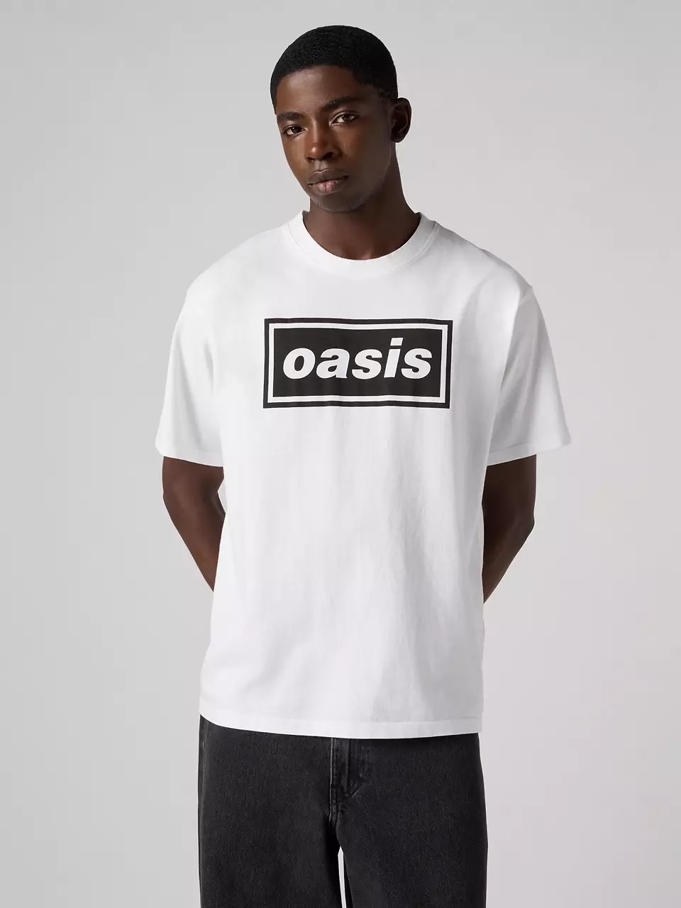 Oasis Levi's collection: White t-shirt with the Oasis logo on the chest