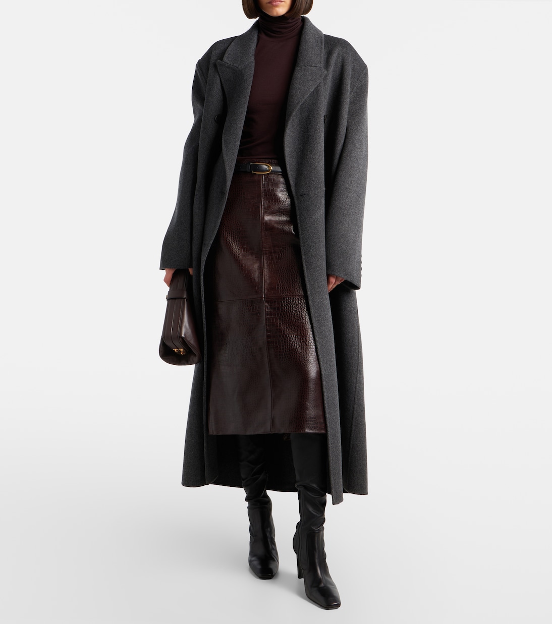 Taney Croc-Effect Leather Pencil Skirt in Brown - the Frankie Shop