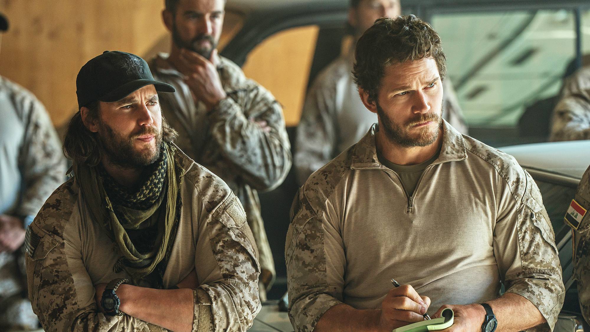 Ben Edwards (Taylor Kitsch) and James Reece (Chris Pratt) in "The Terminal List: Dark Wolf" on Prime Video