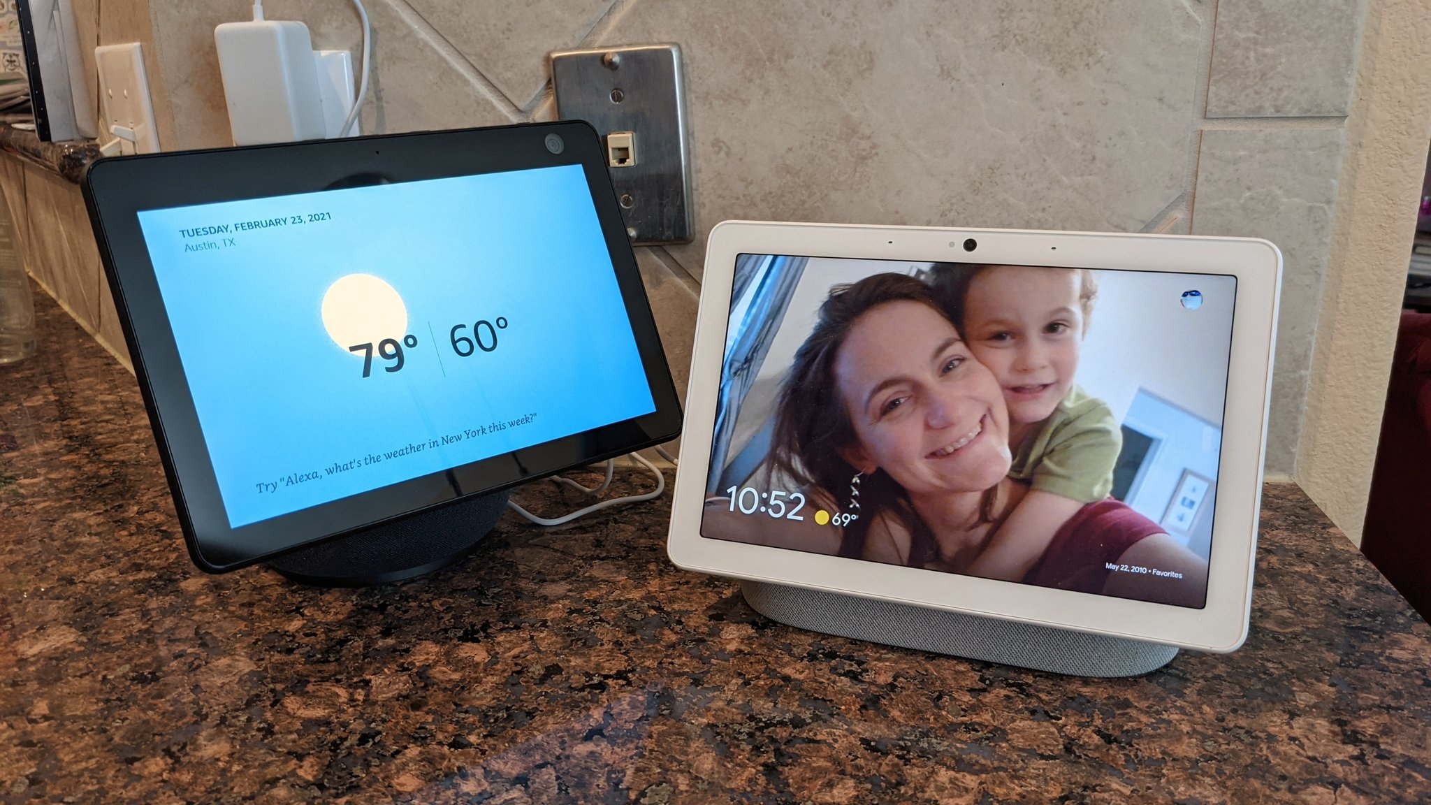 Echo Show 10 (right) and Nest Hub Max (left)