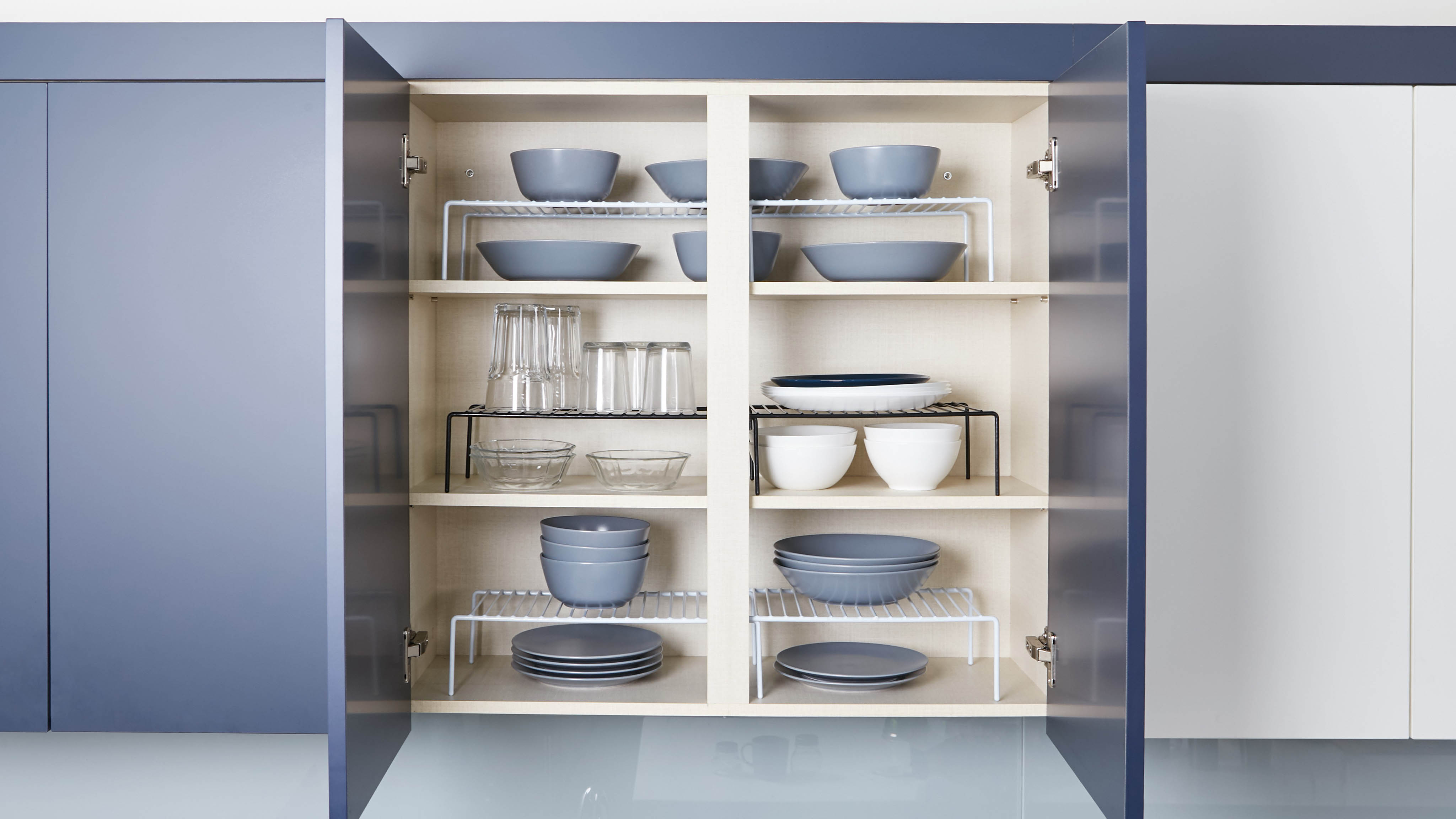 Inside organized kitchen cabinet