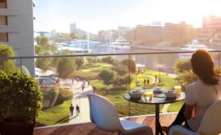 The balcony of a Canary Wharf residential space