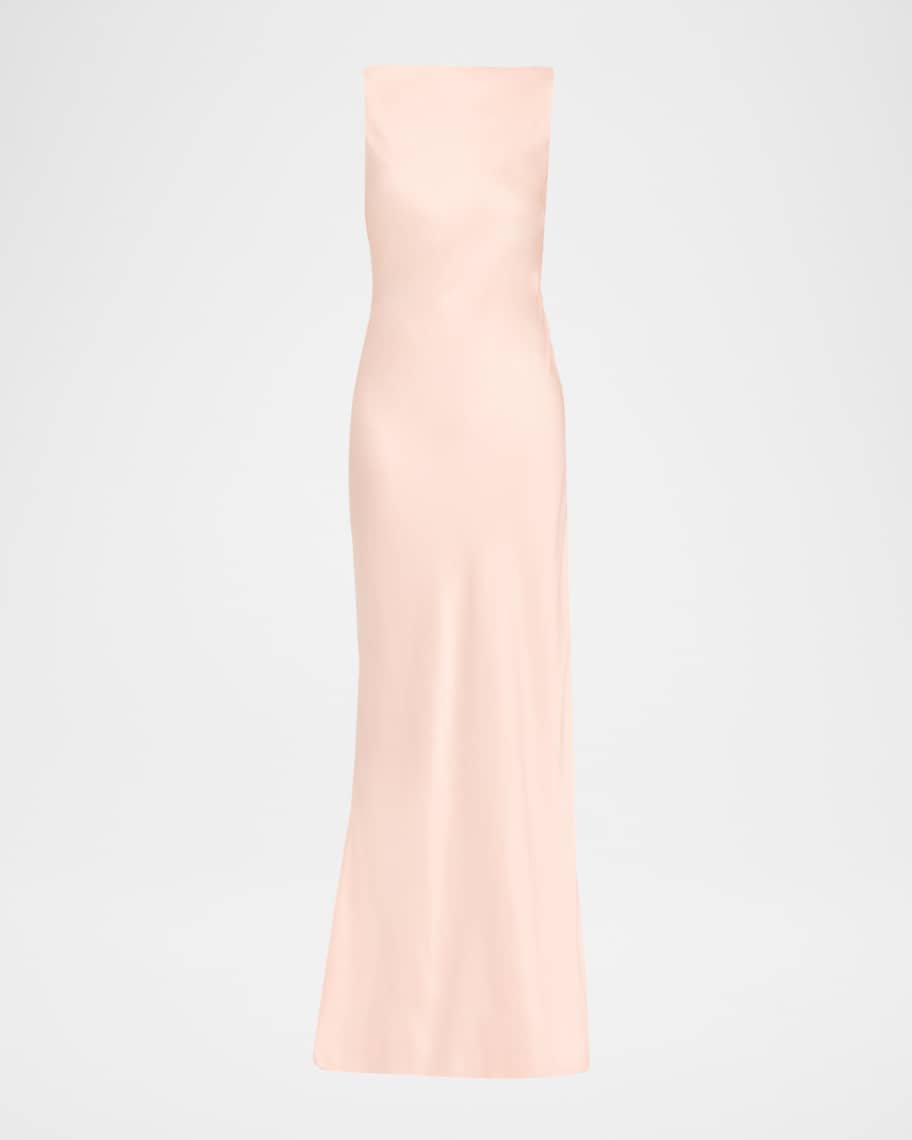 Boat-Neck Cowl Backless Crepe Back Satin Gown