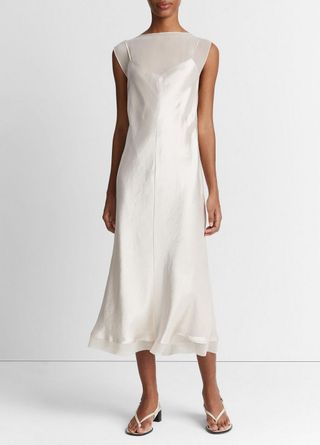 Chiffon-Layered Satin Slip Dress