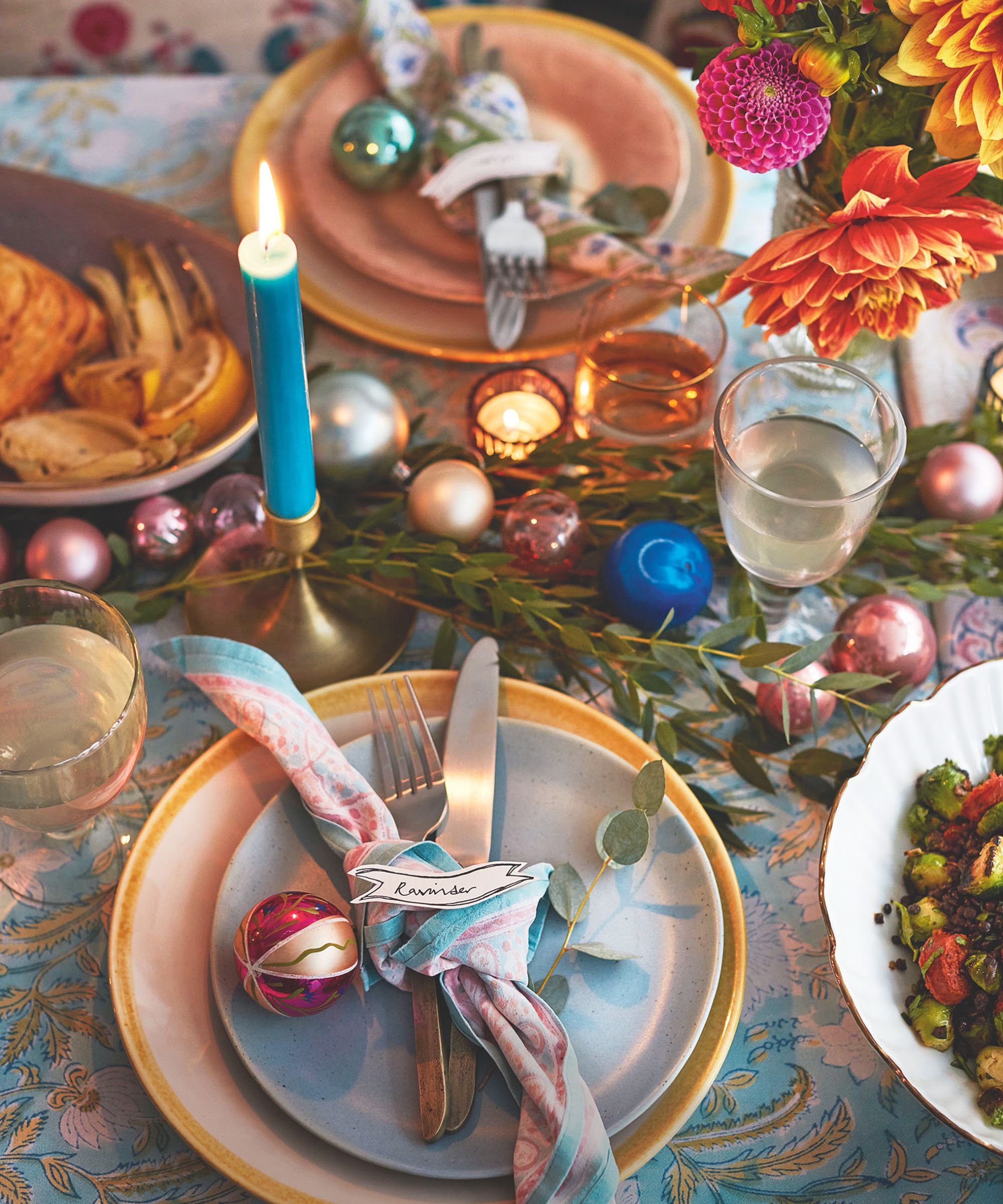 Colorful Christmas table place setting